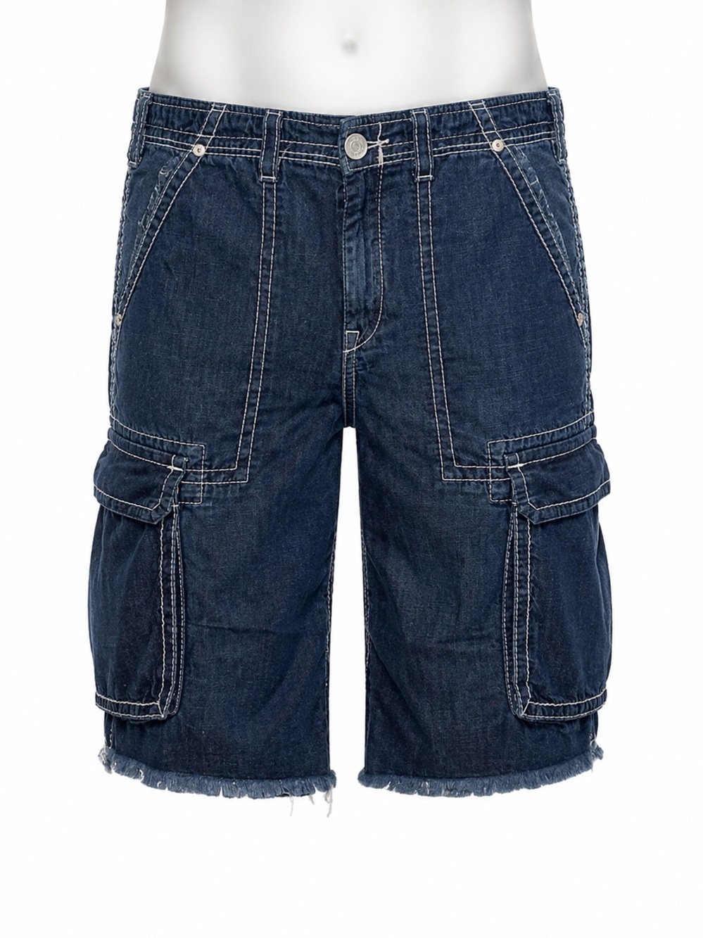 Size 36‎ True Religion Men’s Section A Cargo Denim Shorts Dark Wash Raw Hem